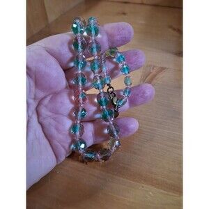 Necklace Sweet Romance Faceted Green Crystal Beaded Necklace ~15" Signed